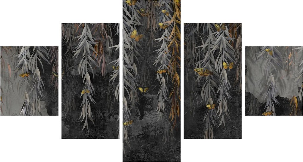 Obraz - Gałązki wierzby na czarnym tle (125x70 cm)