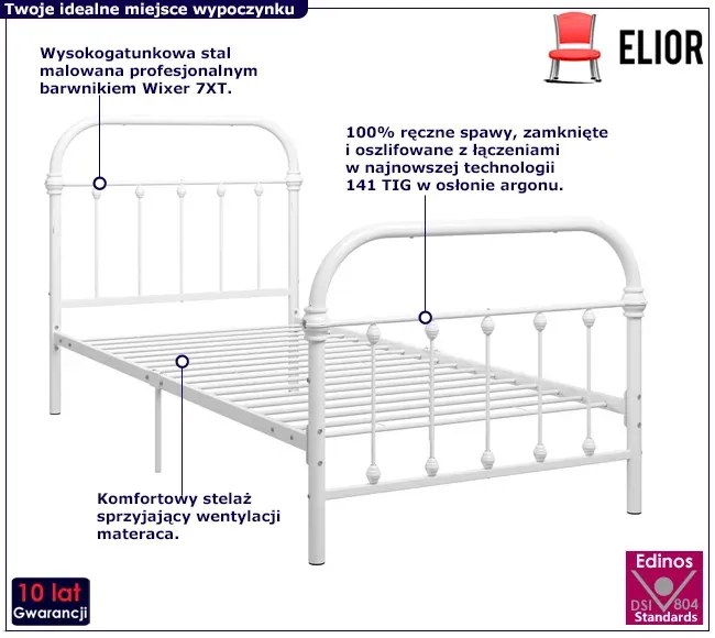 Białe industrialne łóżko metalowe 100x200 cm - Etiosa