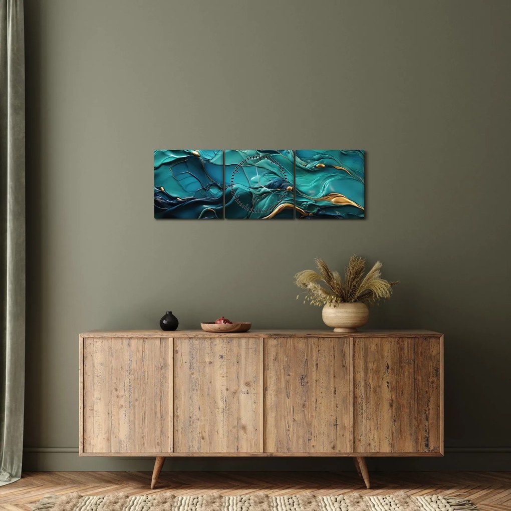Obraz - Tekstury abstrakcyjne (z zegarem) (90x30 cm)