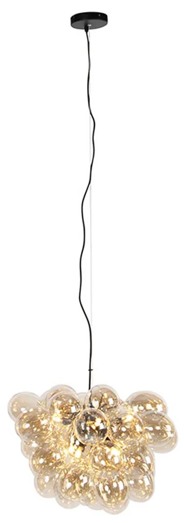 Lampa wisząca art deco czarna z bursztynowym szkłem 8-świateł - Uvas ArtDeco Oswietlenie wewnetrzne