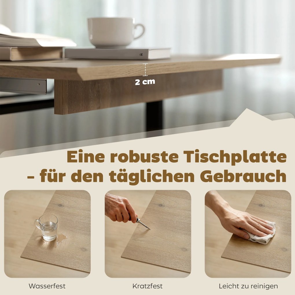 HOMCOM Rozkładany stół dla 6-8 osób, 140-180 cm, prostokątny stół kuchenny z stalową podstawą, drewno naturalne+czarny | Aosom PL