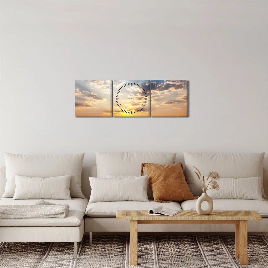 Obraz - Słonie wędrujące po sawannie (z zegarem) (90x30 cm)
