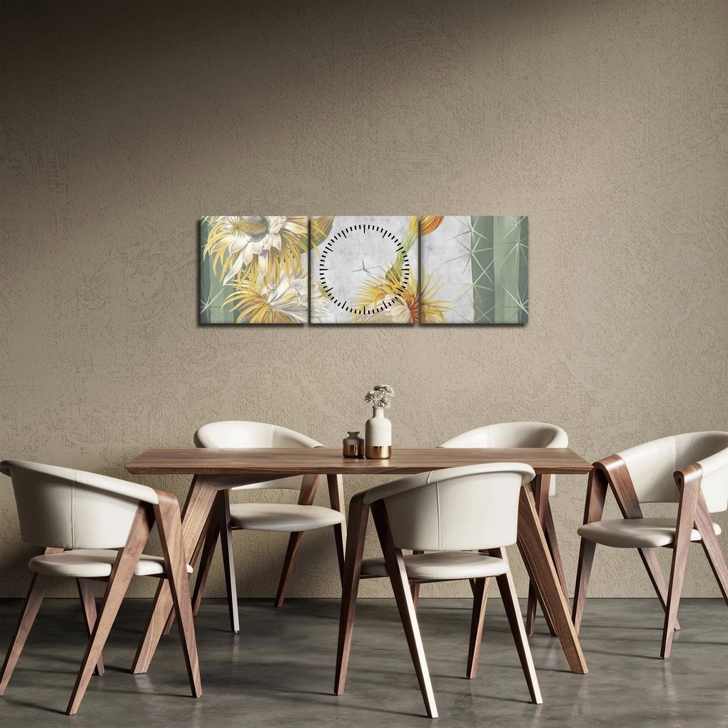 Obraz - Kwitnące kaktusy (z zegarem) (90x30 cm)