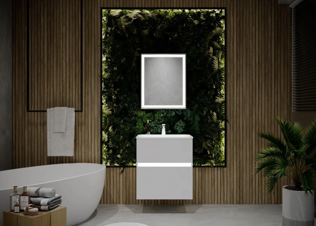 Szafka pod umywalkę NEO 60 cm biały połysk z oświetleniem LED KROFAM