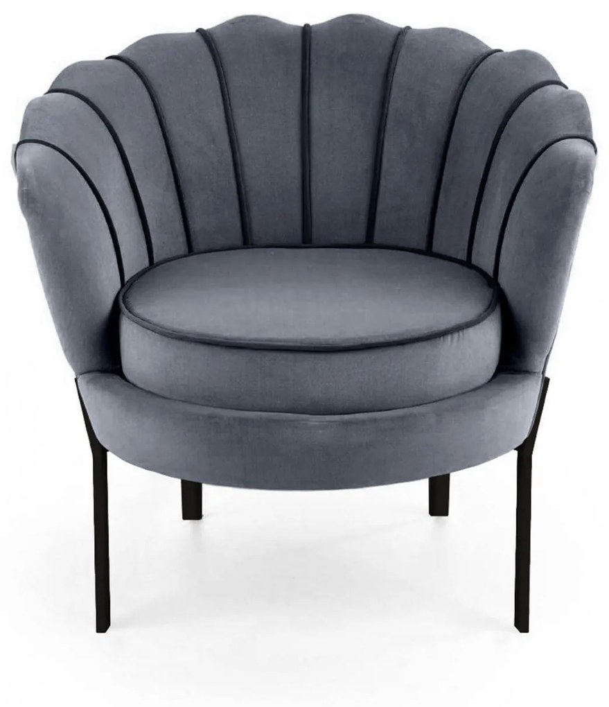 ANGEL fotel wypoczynkowy popielaty, muszla, velvet, welur, glamour