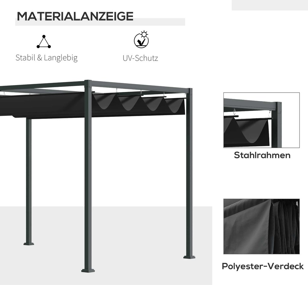 Outsunny Pergola dla ogrodu 281x193 cm, czarne i szare pergola metalowa z przesuwanym dachem | Aosom PL