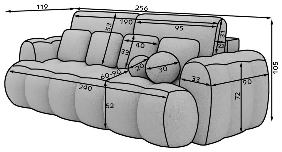 Szara sztruksowa rozkładana sofa 256 cm Cotonn – ELTAP