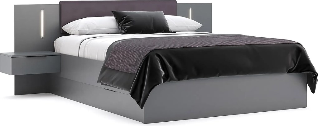 Szare Nowoczesne Łóżko Z Oświetleniem Led 160X200 Cm T4-B15