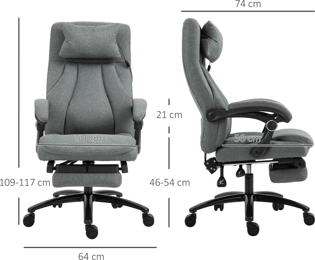 Vinsetto Fotel biurowy z masażerem obrotowy z podnóżkiem regulowany wysoki do 115 kg szary | Aosom PL