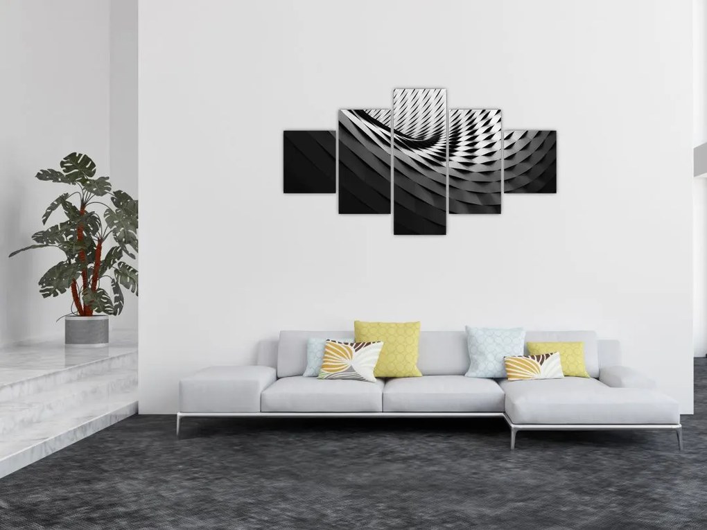 Abstrakcyjny obraz - czarno - biała spirala (125x70 cm)