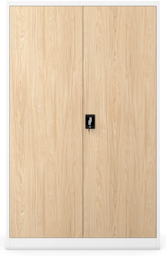 Szafa biurowa metalowa na akta, szeroka, biała/dąb sonoma, 1150x1850x400 mm: JAN II Eco Design