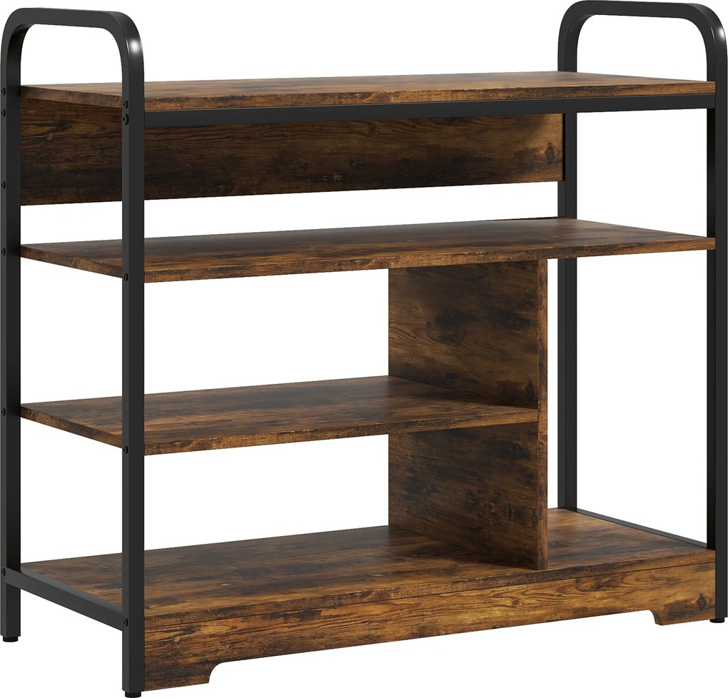 HOMCOM Półka na Buty 8-Poziomowa, Otwarty Design, Rama Metalowa, Regulowane Nóżki, 70x30x65 cm, Brąz/Czarny