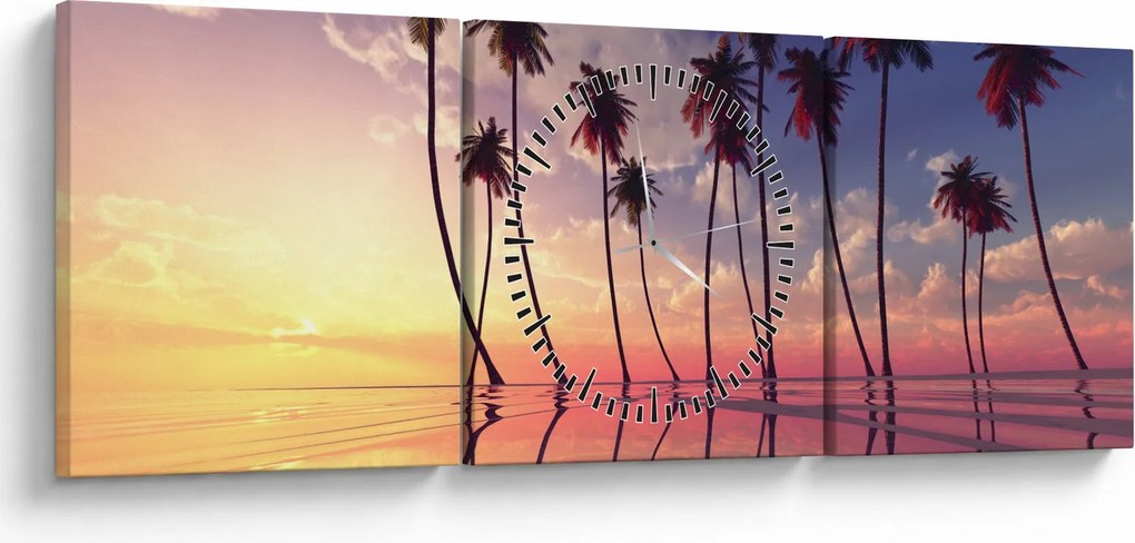 Obraz palm wznoszących się nad powierzchnią (z zegarem) (90x30 cm)