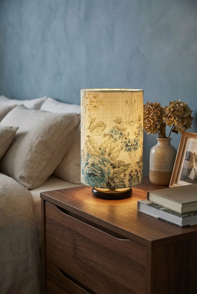 Czarna lampka stołowa z motywem kwiatów - 14X S372 E1-W91