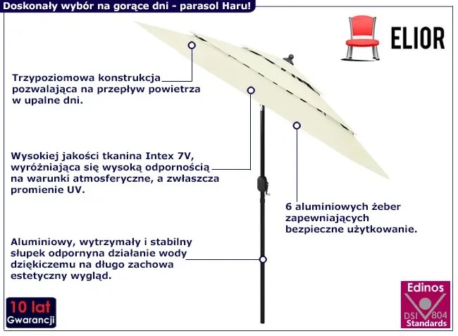 Piaskowy parasol ogrodowy z aluminiowym słupkiem - Asar
