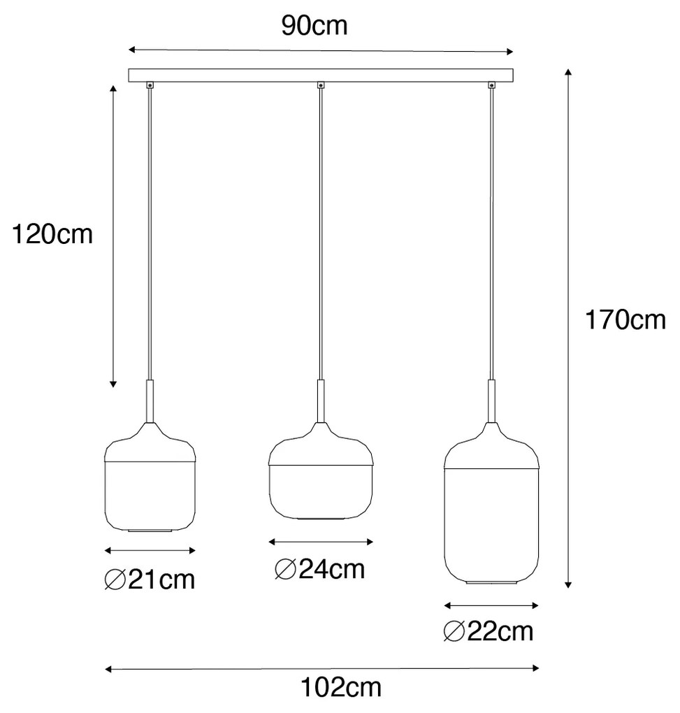 Designerska lampa wisząca czarna ze złotem i dymionym szkłem 3-światła - Kyan
