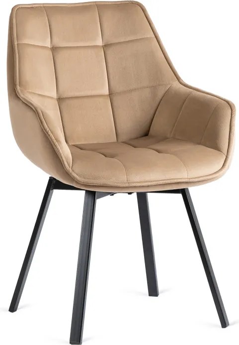 Krzesło Tapicerowane Obrotowe do Salonu LUNA Beżowe Welurowe Nowoczesne Loft