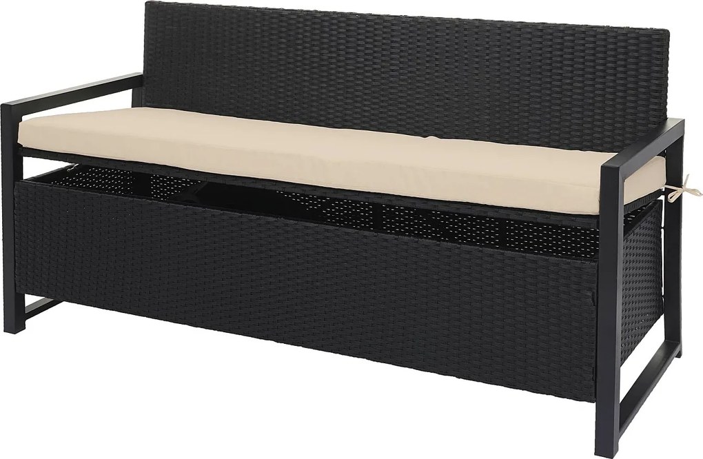 Ławka 3-osobowa z polirattanu MCW-F39,  antracyt, poduszki beżowe