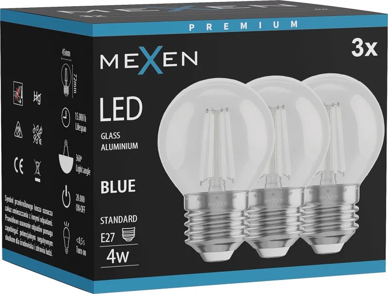 Mexen Vintis 3x żarówka filament LED E27, G45, 4W, 55 lm, blue - L156-E27-04XX-47x03