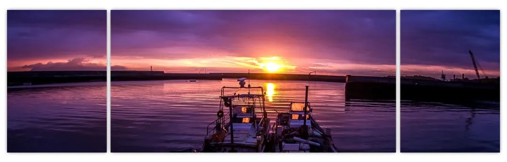 Obraz łodzi rybackich w porcie (170x50 cm)