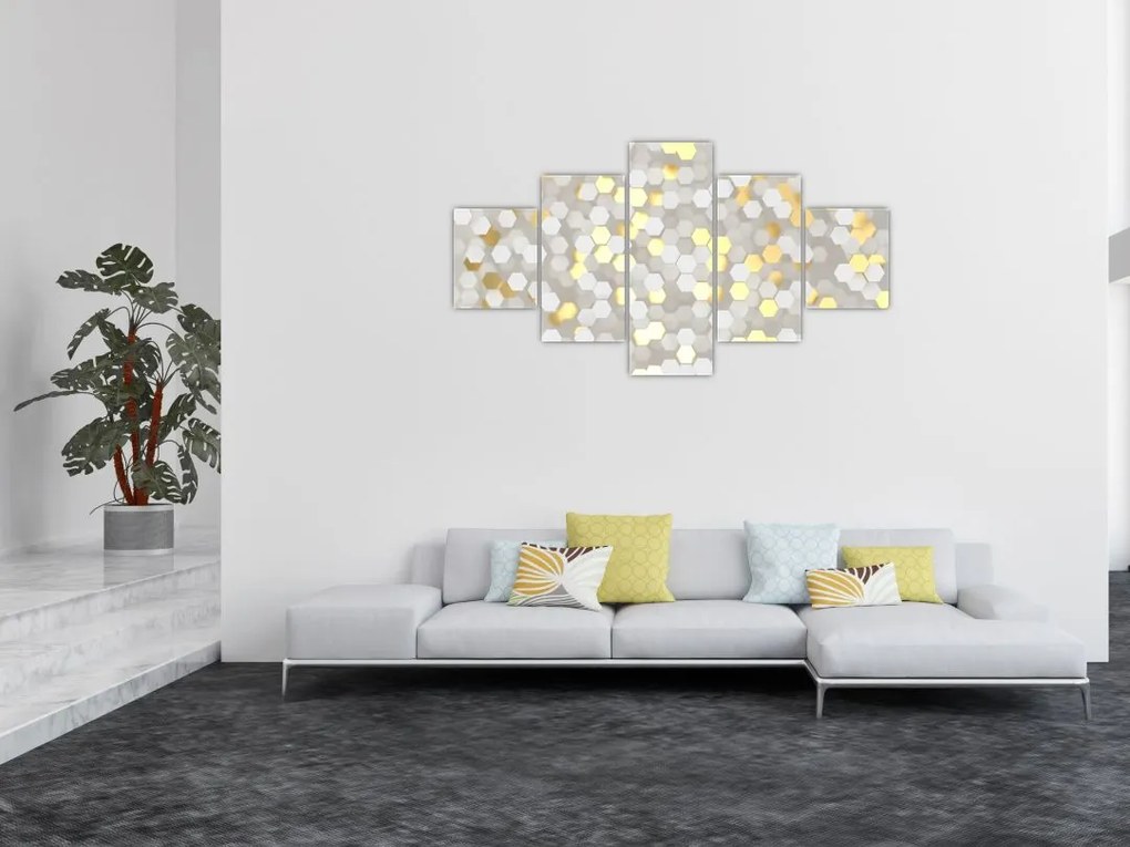 Obraz - Złoto - białe sześciokąty (125x70 cm)