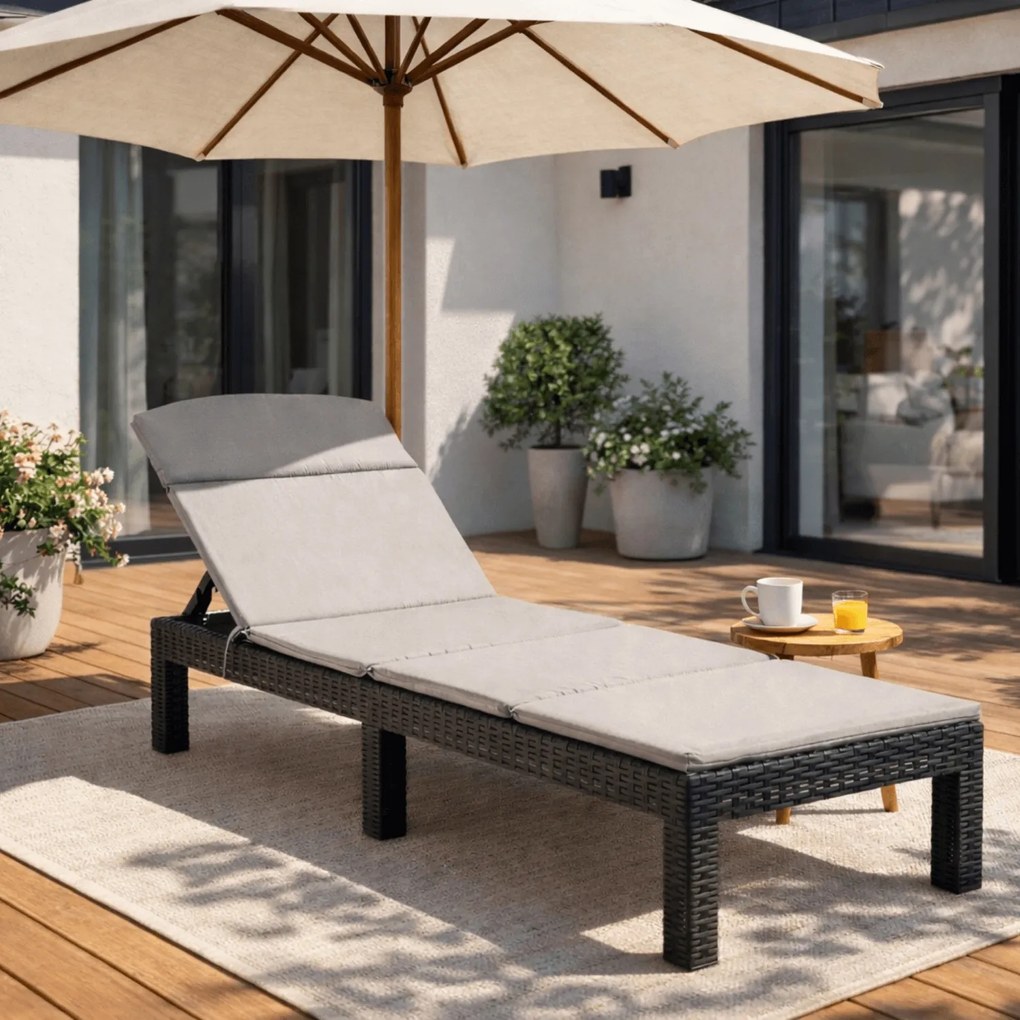 Fotel Ogrodowy Leżak LUIZJANA Technorattan Czarny/Szary