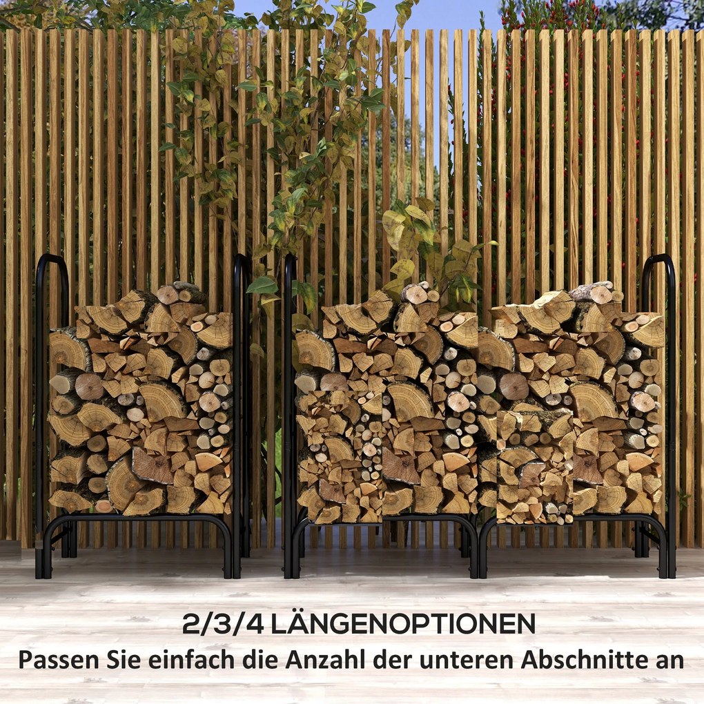 Outsunny Regał na Drewno na Opał, 0,33 m³, z Torbą i Ochronną Pokrywą, Metalowy, do 150 kg, 120 x 36 x 99 cm, Czarny