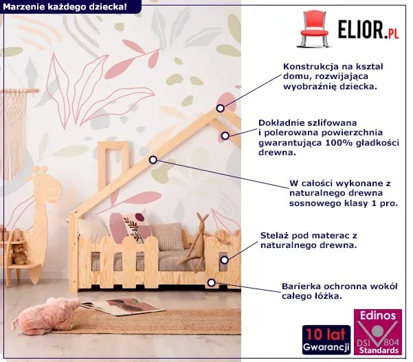 Łóżko dziecięce domek z barierką ochronną - Emily