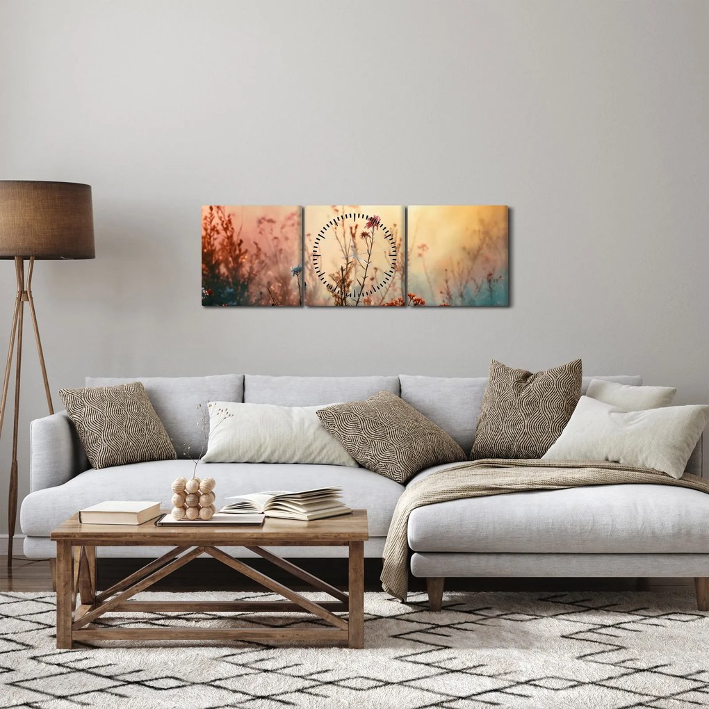 Obraz - Dzikie kwiaty (z zegarem) (90x30 cm)