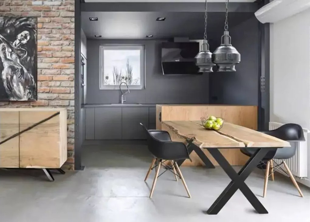Stół loftowy 150 cm do biura z metalowymi nogami i blatem z litego drewna palisander