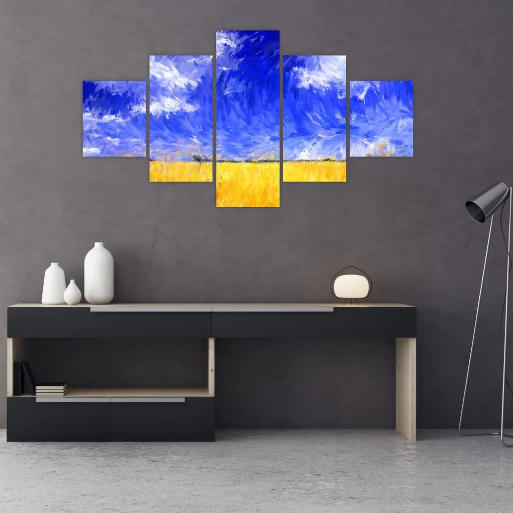 Obraz - Obraz olejny, Złote pole (125x70 cm)