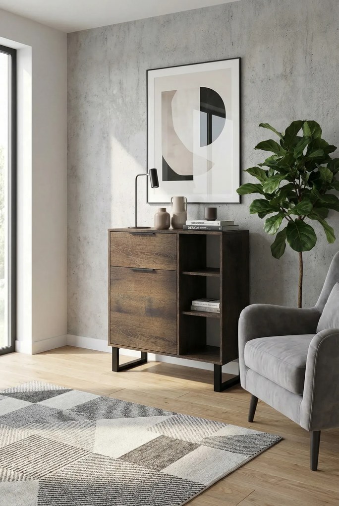 Industrialna komoda na czarnej podstawie E1-M16