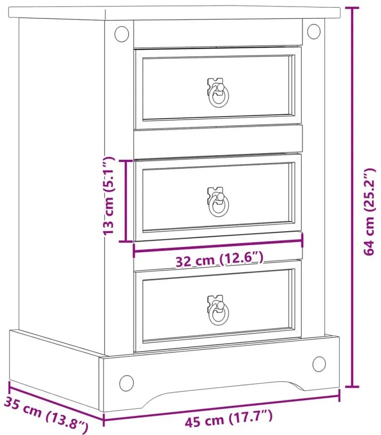 Drewniana Szafka Nocna Z 3 Szufladami G7-Z10