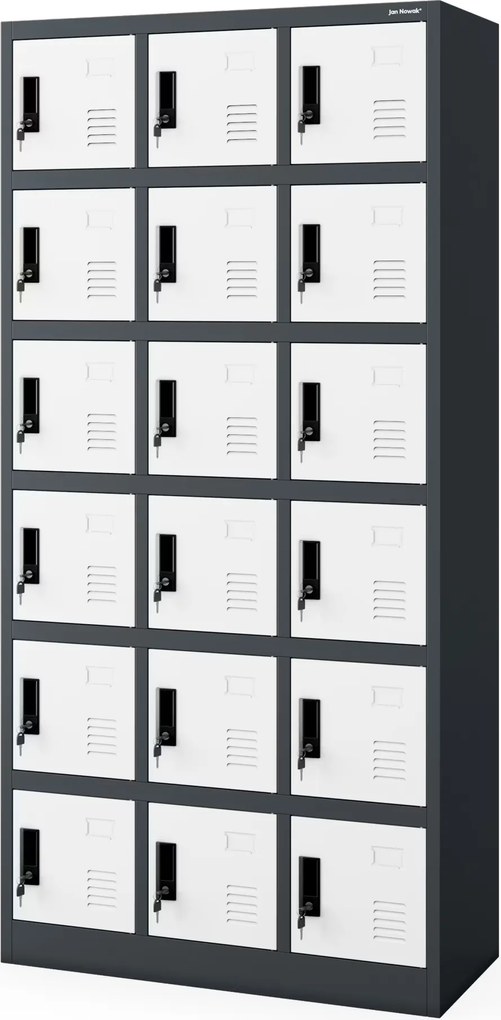 Szafka pracownicza skrytkowa antracytowo-biała: KAROL, 900 x 1850 x 400 mm