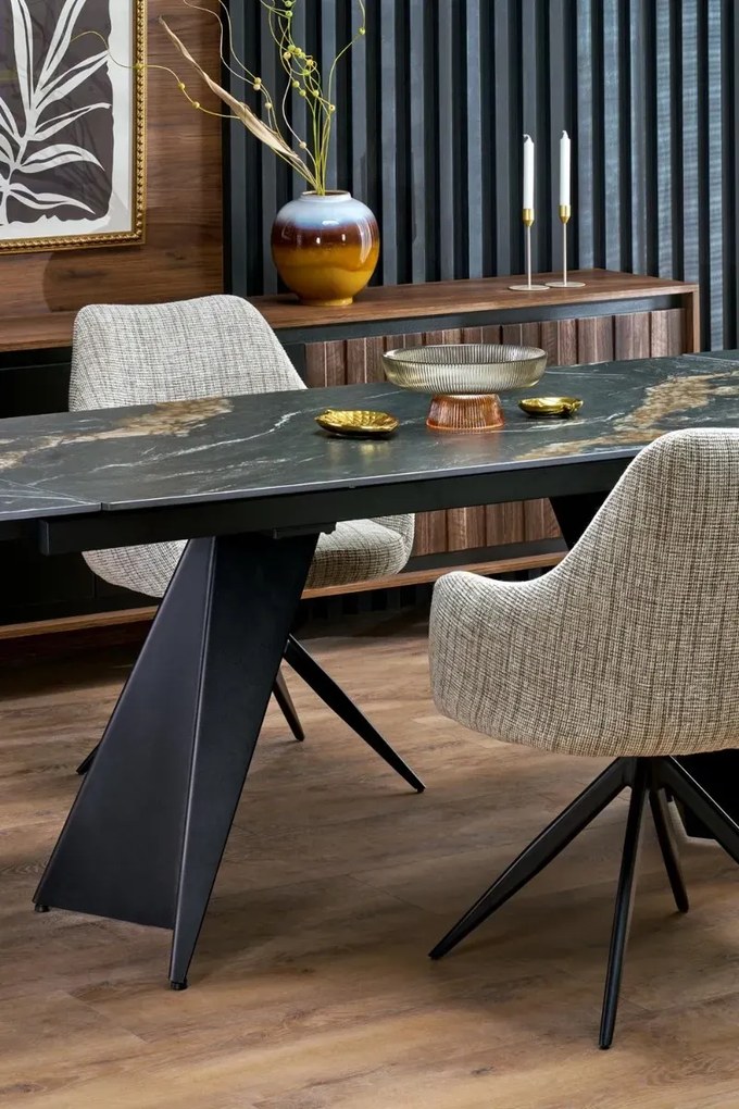 Stół rozkładany ARMANI 165(241)x90 czarny marmur/czarny HALMAR