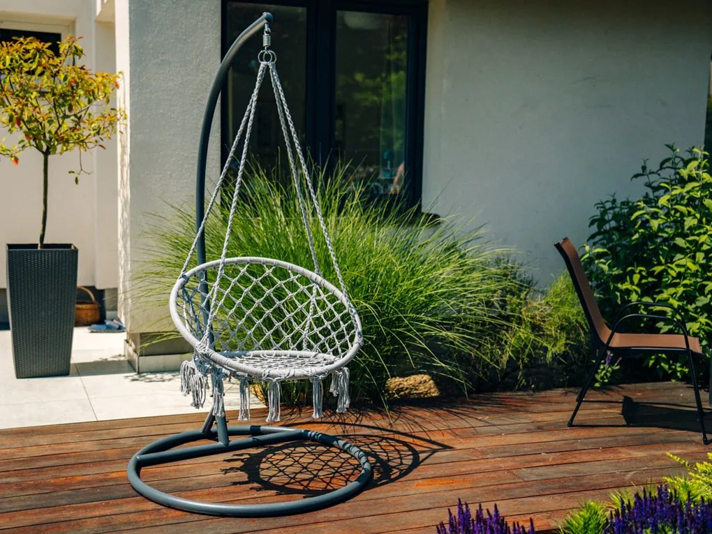 Szare wiszące krzesło KOLUMBIA z poduszką