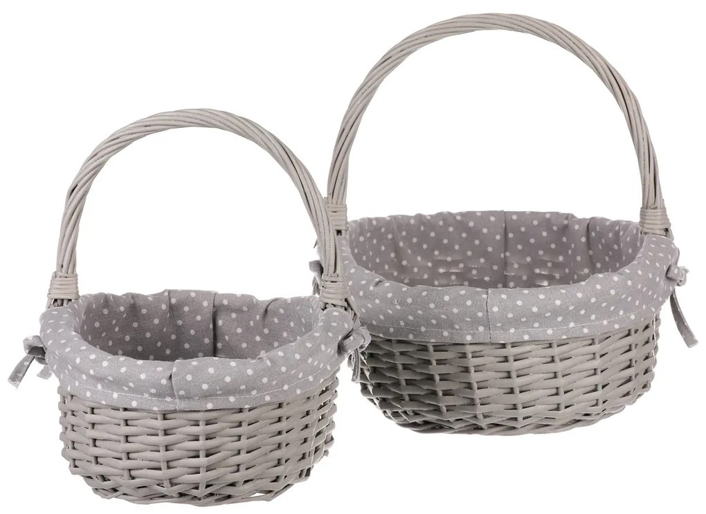 Zestaw koszyków wiklinowych z tkaniną Szara kropka, 2 szt., 2 rozmiary, 31 x 28 x 26 cm