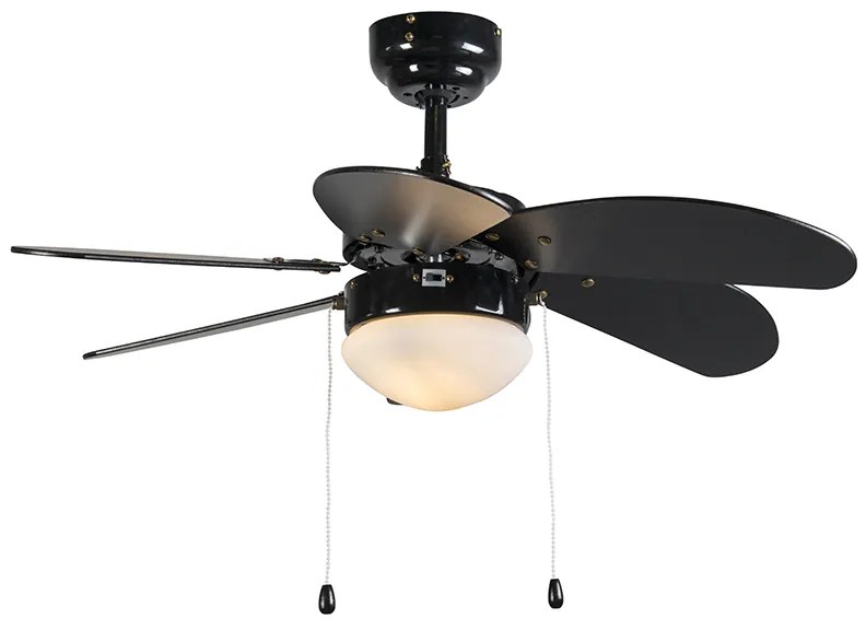 Czarny Wentylator sufitowy z lampą z nadrukiem drewna 80 cm ze sznurkiem - Fresh Nowoczesny Oswietlenie wewnetrzne