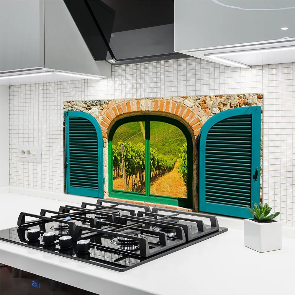 Szkło nad Blatem Widok Przez Okno Na Pola