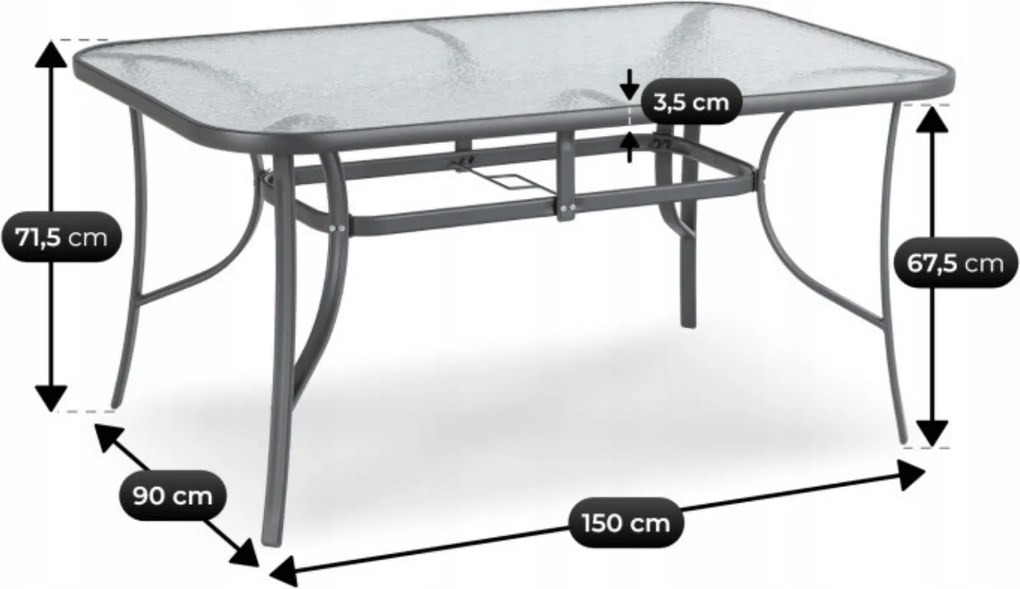 Zestaw mebli ogrodowych dla 6 osób ze stołem i krzesłami Umberto, kolor czarny