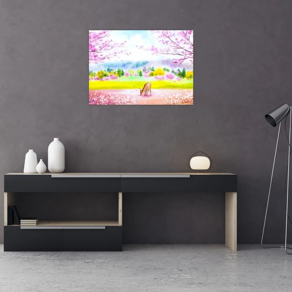 Obraz na szkle - Malowana sarna, akwarela (70x50 cm)