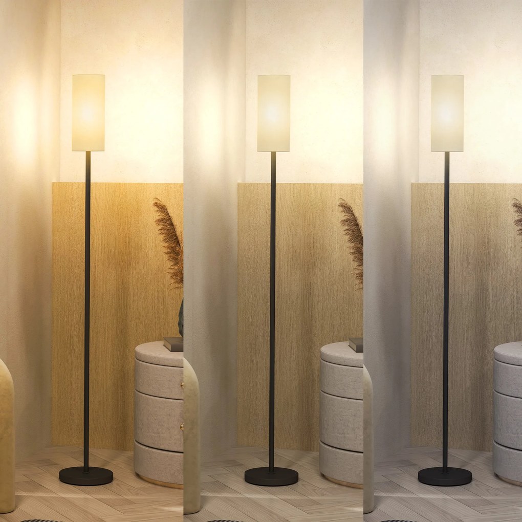 HOMCOM Lampa podłogowa, abażur w optyce lnu, metalowy słup, przełącznik nożny, Biały