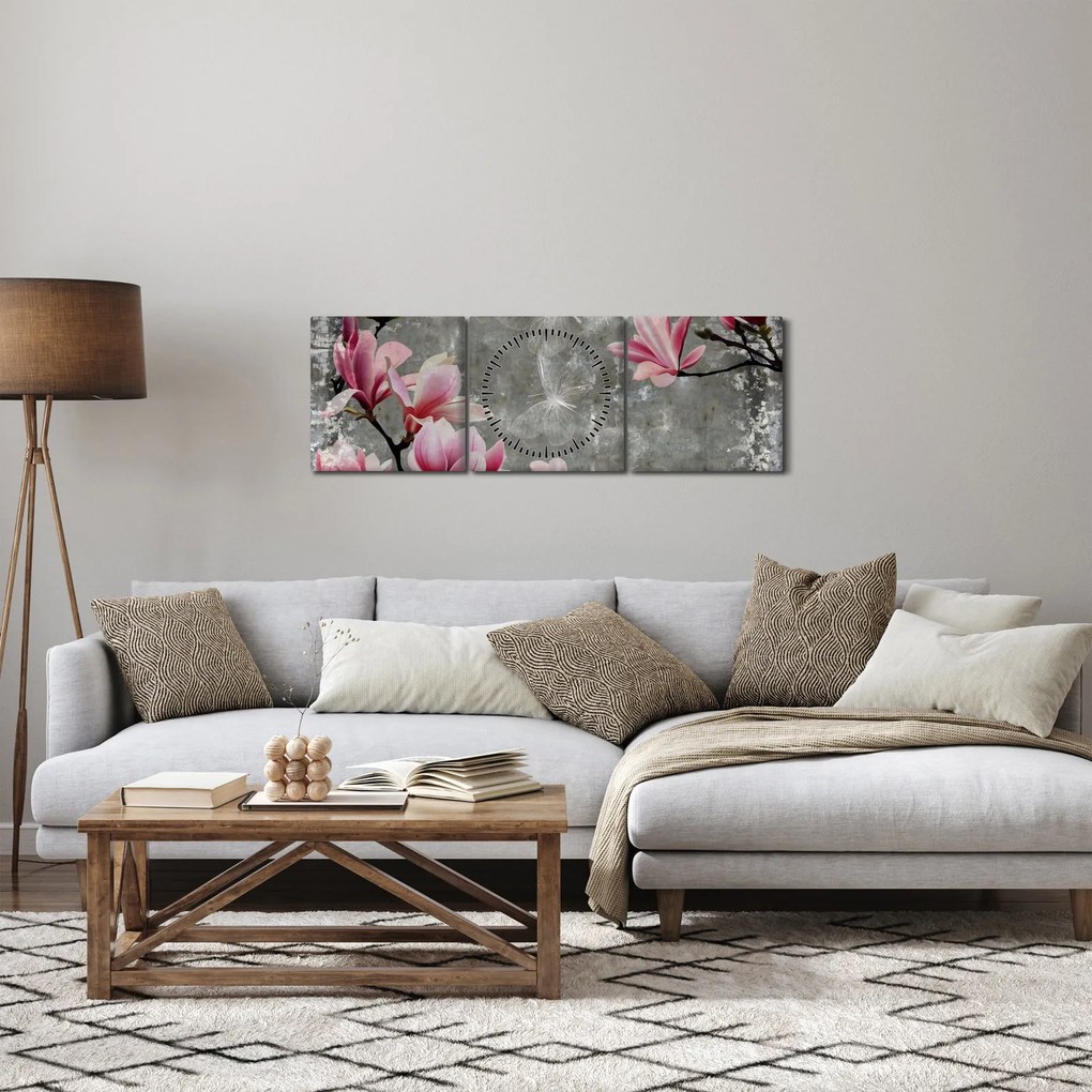 Obraz z kwiatami (z zegarem) (90x30 cm)