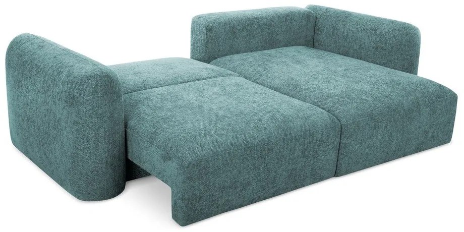 Niebieski narożnik rozkładany z tkaniny szenilowej ze schowkiem (prawostronny/z szezlongiem) Mele – Makamii