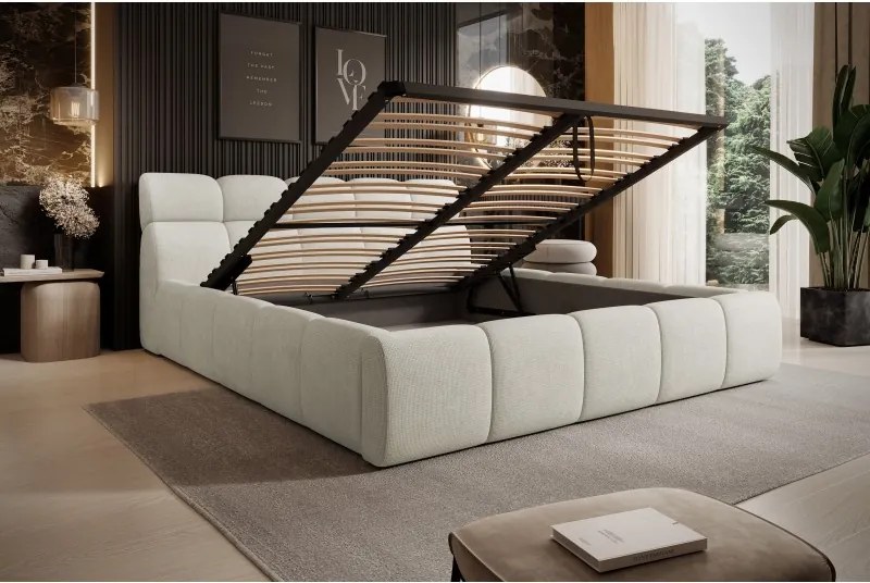 Łóżko GIULIA tapicerowane z pojemnikiem na pościel kolor Kremowy WERSAL