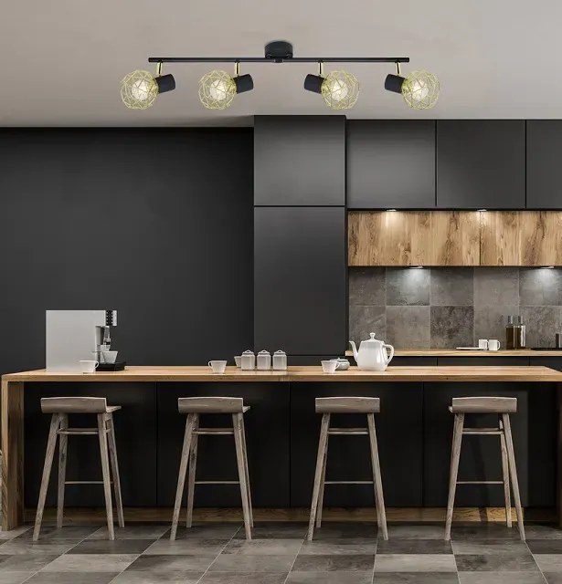 Lampa sufitowa na listwie cztery złote klosze - 41X V090 F0-H74