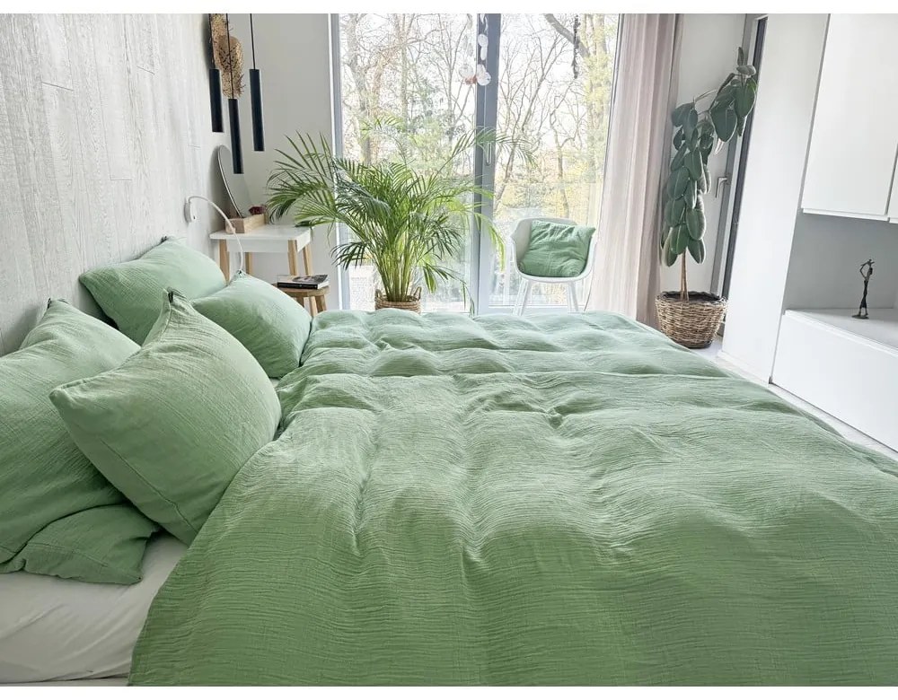 Zielona pościel jednoosobowa muślinowa 140x200 cm Plain Muslin – Butter Kings