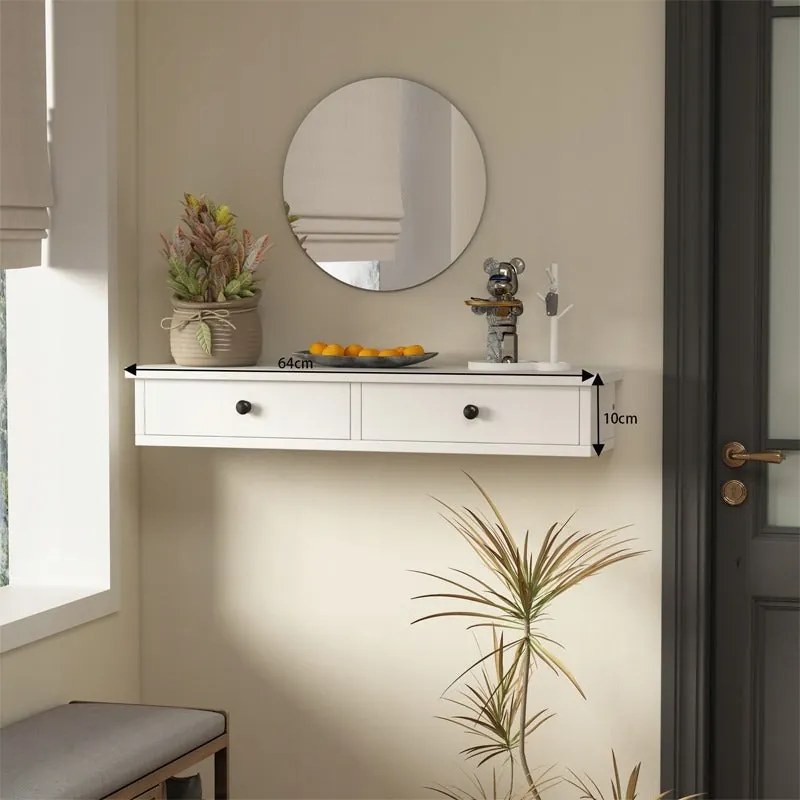 Półka wisząca z szufladami biała nowoczesna loft sypialnia ścienna 64 cm