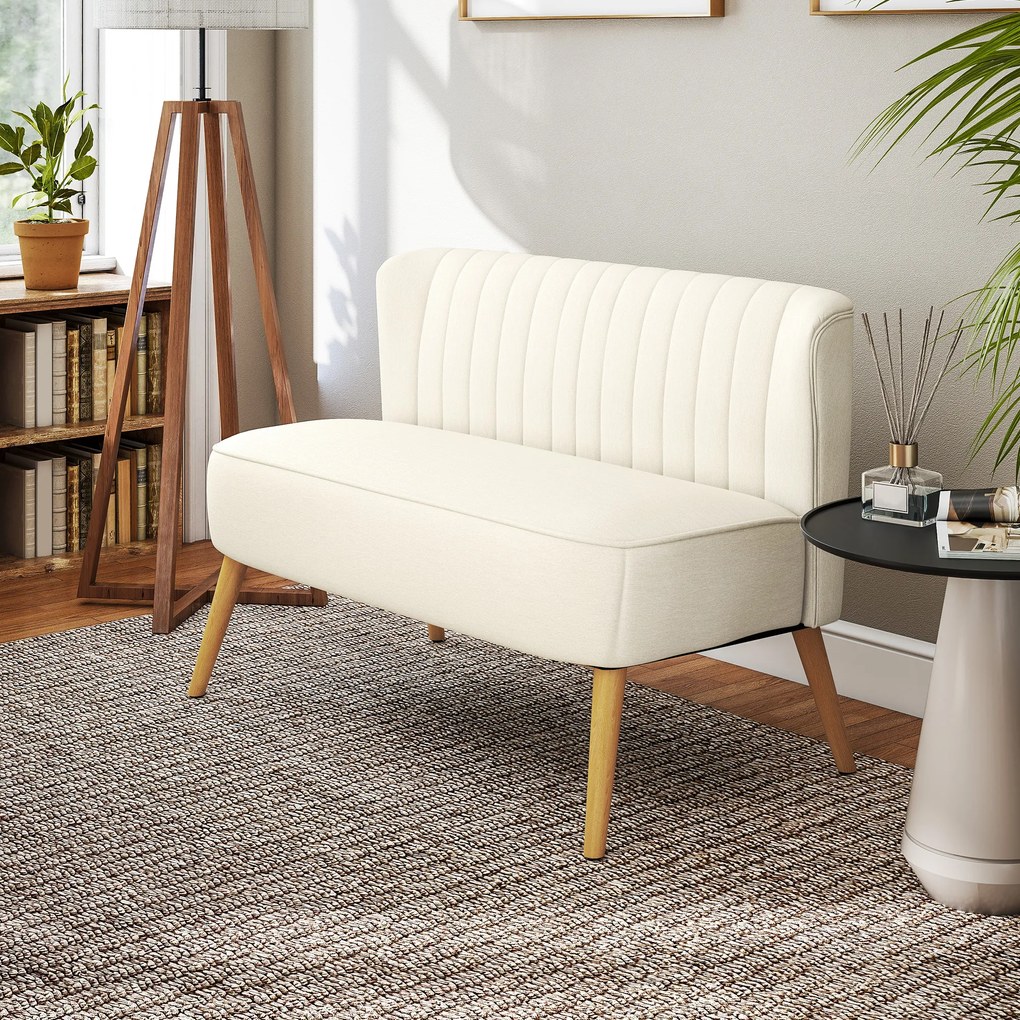 HOMCOM Sofa 2-osobowa, miękkie wyściełanie, łatwy w pielęgnacji materiał, do 220 kg, 117 x 56,5 x 77 cm, kremowa biel | Aosom PL