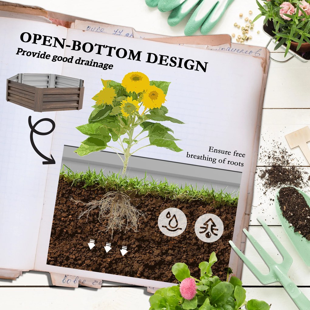 Outsunny Podwyższone łóżko ogrodowe na zioła, odporne na warunki atmosferyczne, otwarta dolna część, 113 x 98 x 30 cm, Ciemnobrązowe